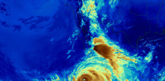 PHOTO: NASA | Satellite image of Hurricane Hilary predawn August 18. The eye of the storm was about 400 miles off the coast of Baja California.