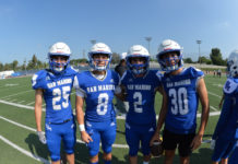 PHOTO: Scott Daves | San Marino Weekly | San Marino Titan varsity football players Christopher Parwar, Nicolas Escamilla, Mikey Yessaian and Tomas Bilvado.
