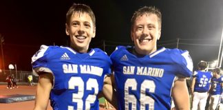 PHOTO: Mitch Lehman | San Marino Weekly | Born in Germany, Moritz (left) and Feix (right) Steinberger, have adapted to the sports of football since coming to the United States in 2020.