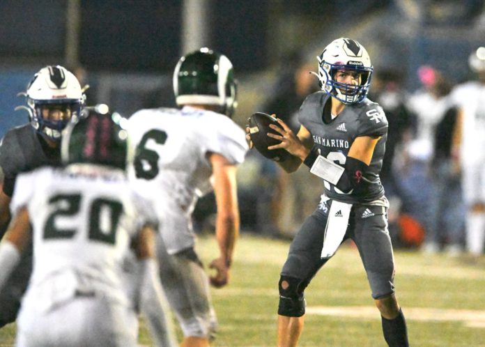 PHOTO: Scott Daves | San Marino Weekly | Quarterback Parker Wilson looks for an open receiver on Friday against Temple City.
