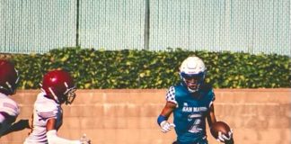 PHOTO: provided by the Mena family | San Marino Weekly | Chase Mena. a sophomore at San Marino High School, scored six touchdowns last Wednesday afternoon as the Titans’ junior varsity team beat Monrovia by a final score of 35-8. 