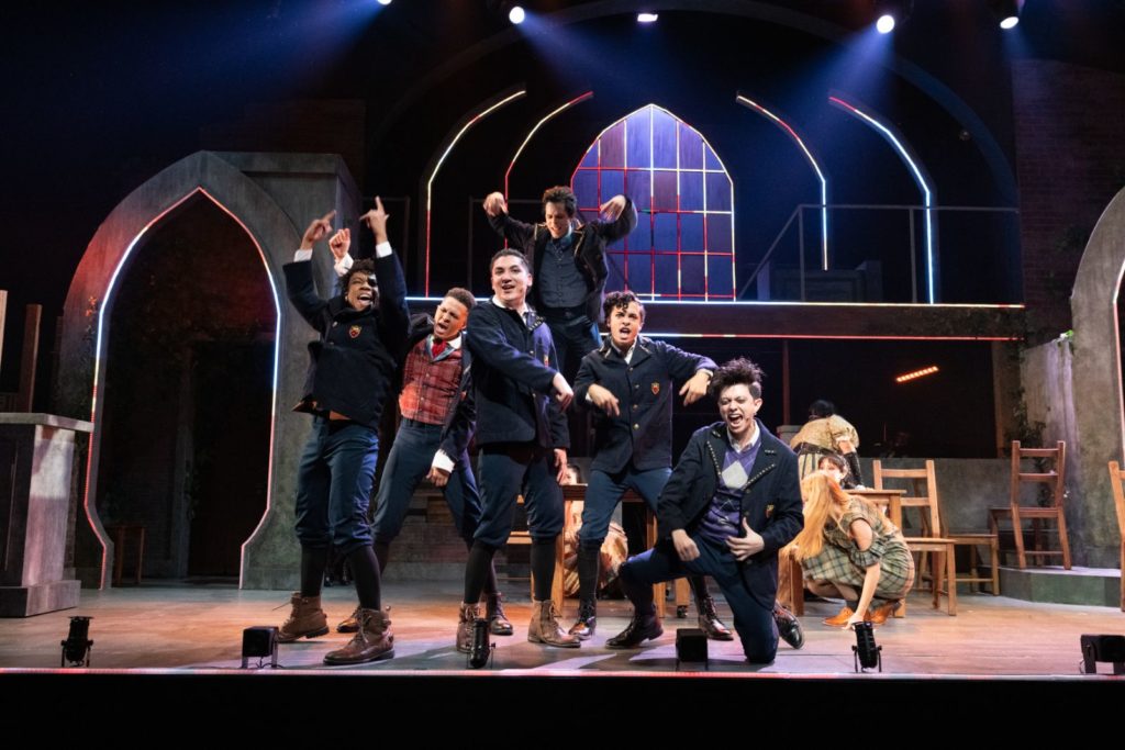 PHOTO: Jenny Graham | San Marino Weekly | (L to R) Marcus Phillips, Jaylen Baham, Thomas Winter, James Everts, Evan Pascual, and CJ Cruz perform “Bitch of Living” in Spring Awakening at East West Players.