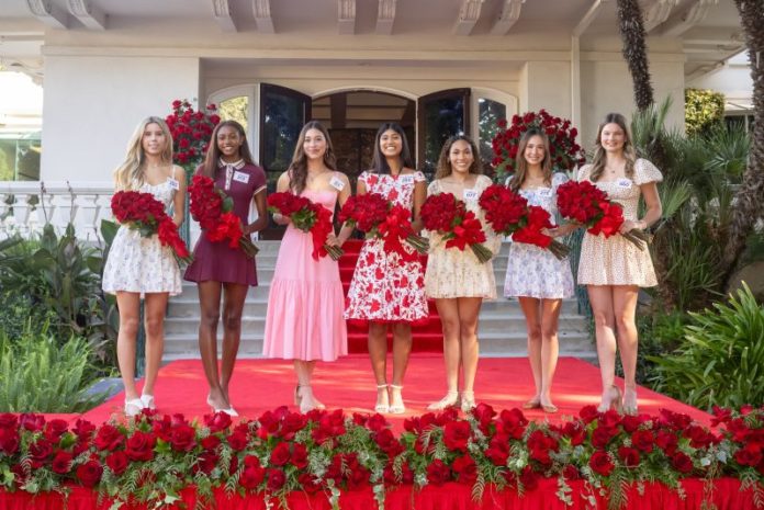 PHOTO: provided by Tournament of Roses | The South Pasadenan | 2025 Rose Court - left to right: (#299) Lisette Parker, Maranatha High School; (#313) Saniyah Brunston, John Muir High School; (#311) Lara Georgian, Mayfield Senior School; (#260) Natalia Pradhan, Flintridge Preparatory School; (#077) Simone Ball, Arcadia High School; (#273) Lindsay Charles, Westridge School; (#060) Kate Kelly, La Cañada High School.