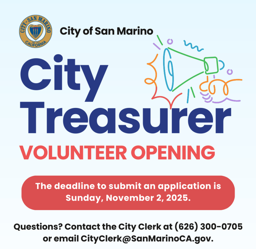 PHOTO: SanMarinoCA.gov | The South Pasadenan | City Treasurer: Volunteer Position Available