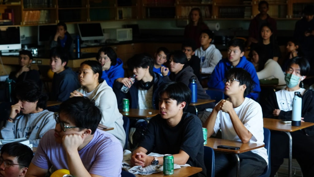 PHOTO: Sean Trisnadi | Titanium Robotics | San Marino Weekly | Arcadia and San Marino members work together to plan and analyze the rules and dimensions of the competition game pieces.